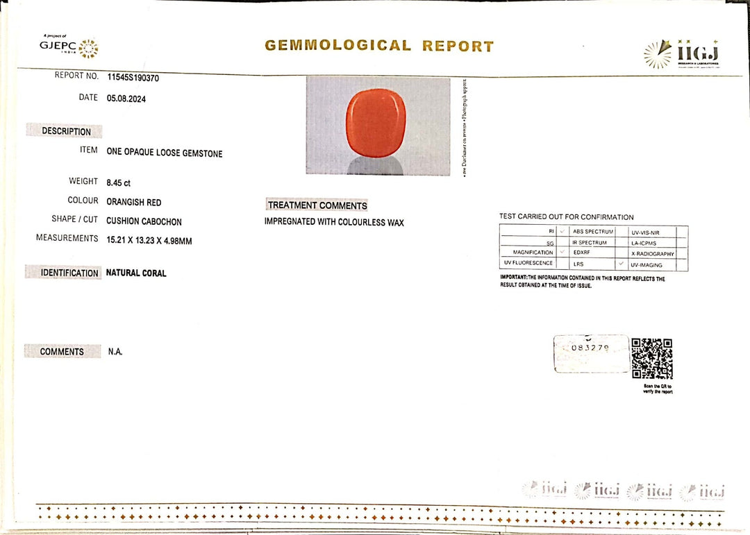 8.45/Carat Natural Cylindrical Red Coral (2100)