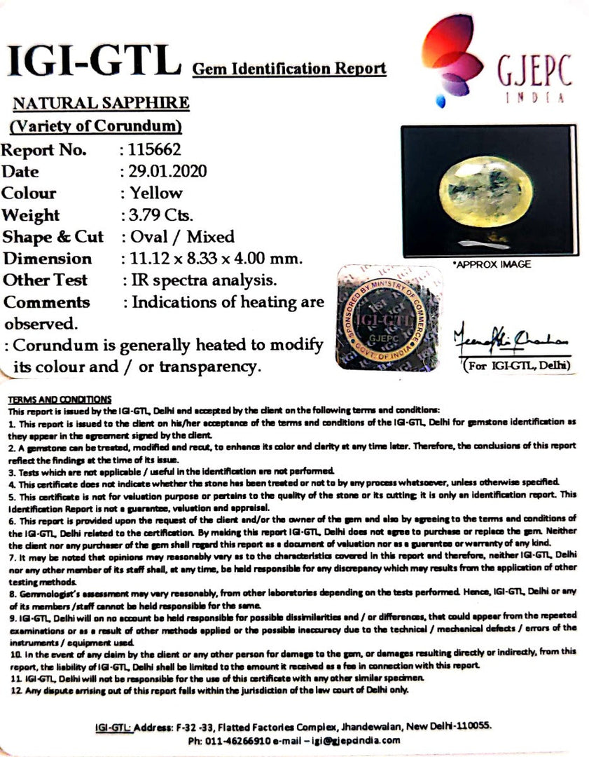 3.79/CT Natural Ceylonese Pukhraj with Govt Lab Certificate-6771