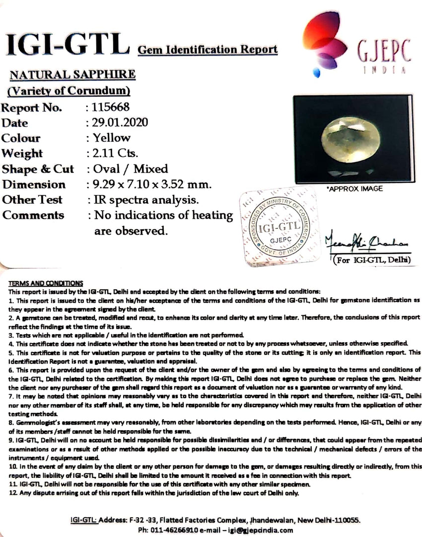 2.34 Ratti Natural Yellow Sapphire with Govt Lab Certificate-(8991)