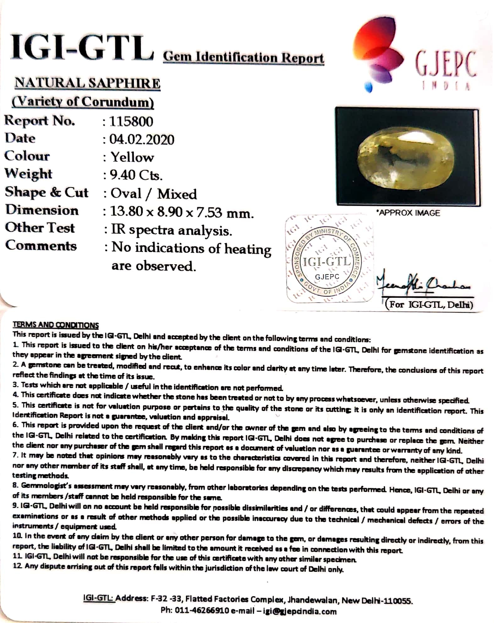 9.40/CT Natural Yellow Sapphire with Govt Lab Certificate-23310