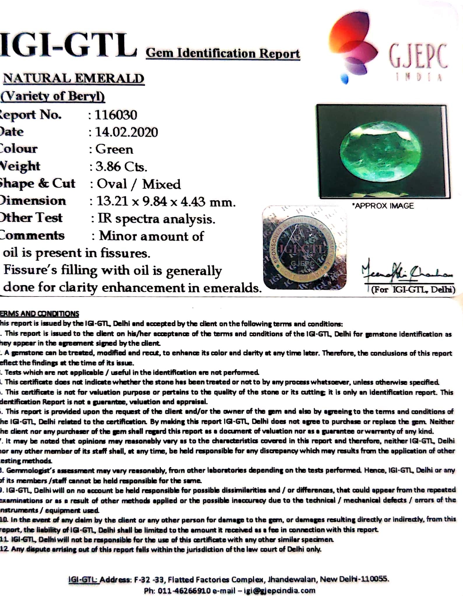 4.29 Ratti Natural Oval Shap Emerald Stone with Govt. Lab Certificate (12210)