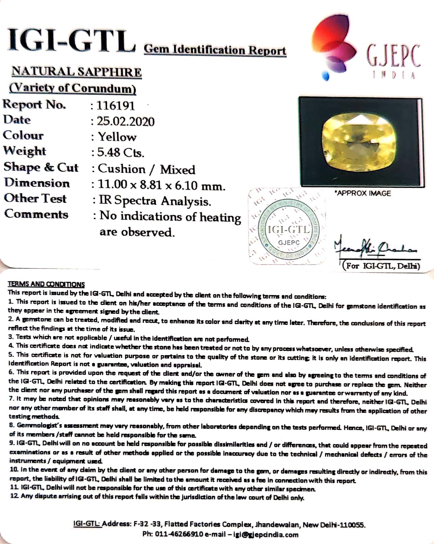 5.48/CT Natural Yellow Sapphire with Govt Lab Certificate-(YELSA9W)