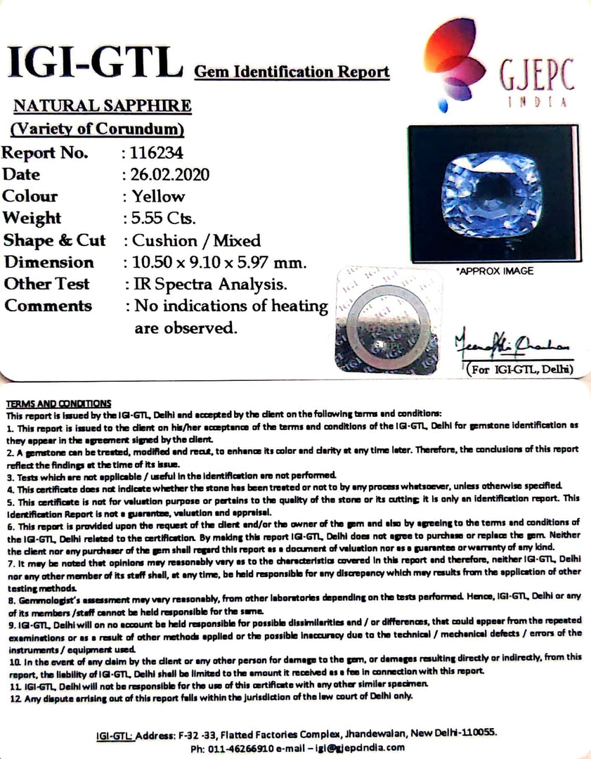5.55/CT Natural Blue Sapphire With Govt Lab Certificate-BLUSA9A