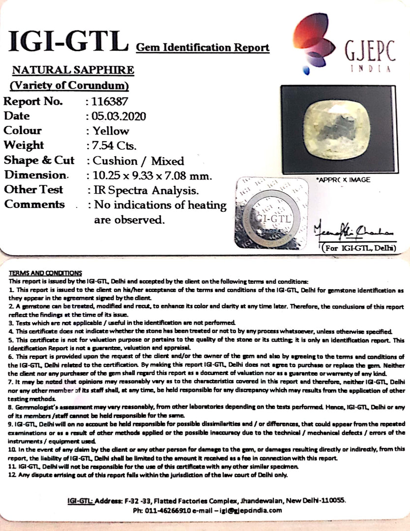 8.38 Ratti Natural Yellow Sapphire With Govt Lab Certificate-(12210)
