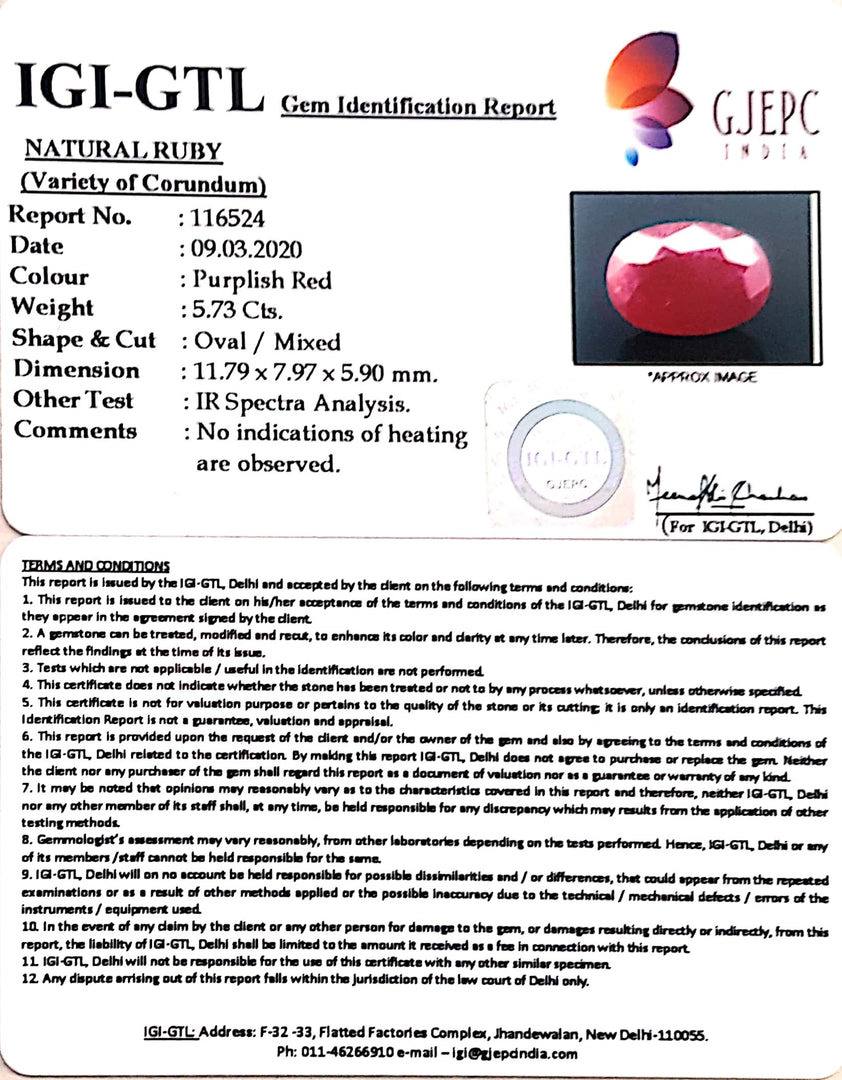 6.37 Ratti Natural Neo Burma Ruby with Govt Lab Certificate-(3441)