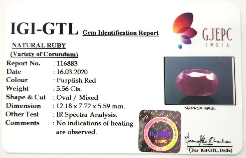 6.17 Ratti Natural Neo Burma Ruby with Govt Lab Certificate-(3441)