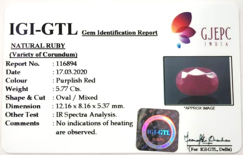 6.40 Ratti Natural Neo Burma Ruby with Govt Lab Certificate-(3441)