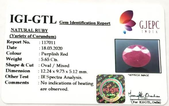 6.27 Ratti Natural Neo Burma Ruby with Govt Lab Certificate-(2331)