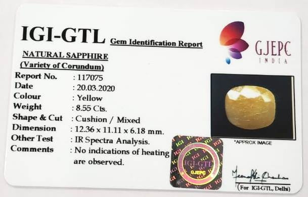 9.49 Ratti Natural Yellow Sapphire with Govt Lab Certificate-(117075)
