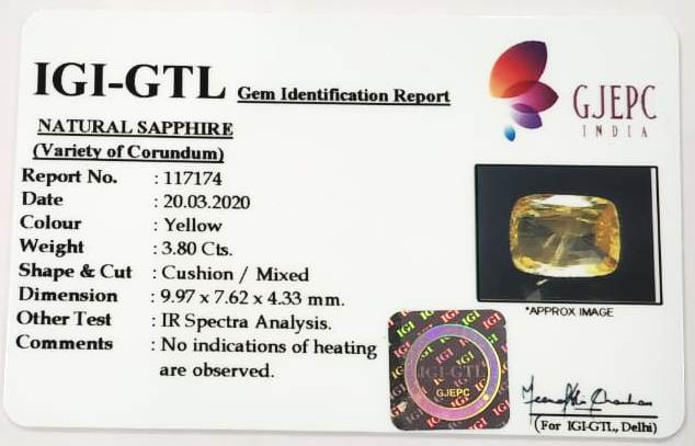 3.80/CT Natural Ceylonese Pukhraj Stone with Govt Lab Certificate-YELSA9A