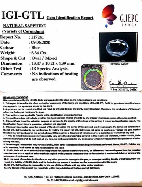 6.34/CT Natural Neelam with Govt Lab Certificate-BLUSA9W