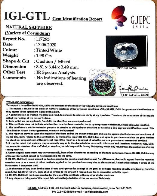 2.20 Ratti Natural White Sapphire with Govt Lab Certificate - (YELSA9S)