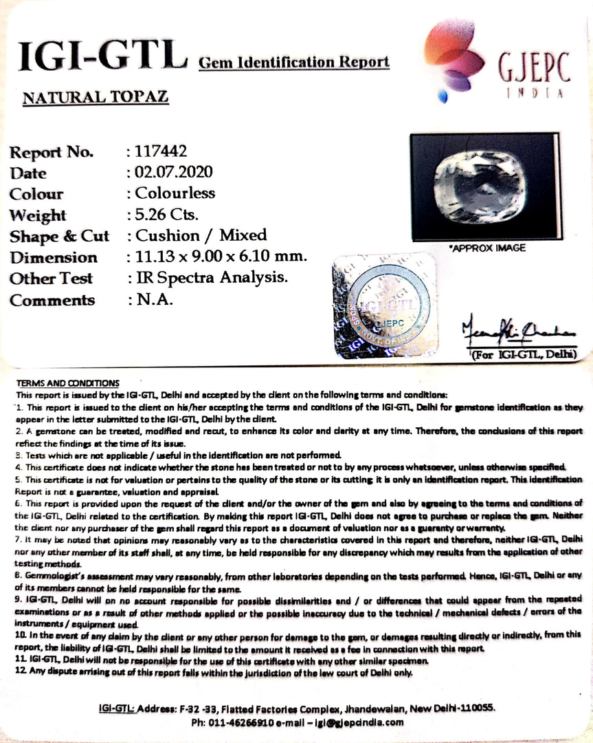 5.83 Ratti Natural White Topaz with Govt Lab Certificate - (1665)