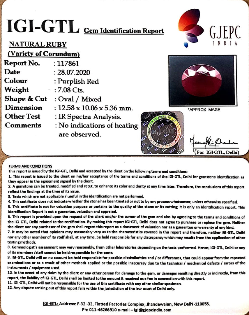 7.85 Ratti Natural Ruby with Govt Lab Certificate-(5661)