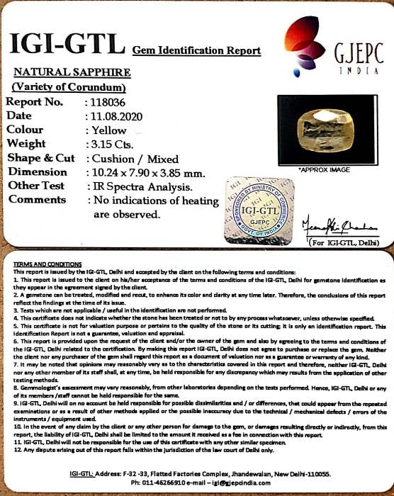 3.49 Ratti Natural Ceylonese Pukhraj Stone with Govt Lab Certificate-(6771)