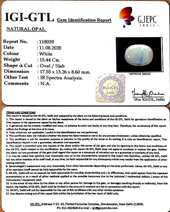 17.13 Ratti Natural Opal with Govt. Lab Certificate (610)