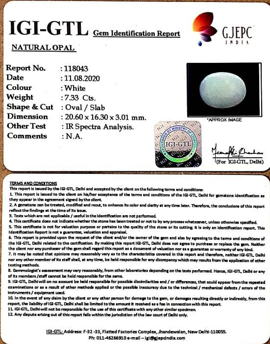 8.13 Ratti Natural Opal with Govt. Lab Certificate (610)