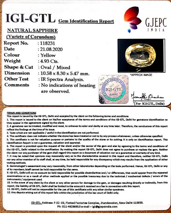4.93/CT Natural Ceylonese Pukhraj with Govt Lab Certificate