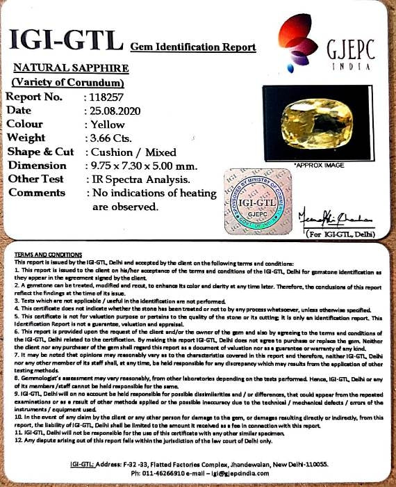 3.66/CT Natural Ceylonese Pukhraj Stone with Govt Lab Certificate-(YELSA9W)