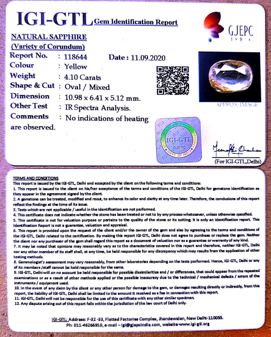 4.10/CT Natural Ceylonese Pukhraj Stone with Govt Lab Certificate-YELSA9V