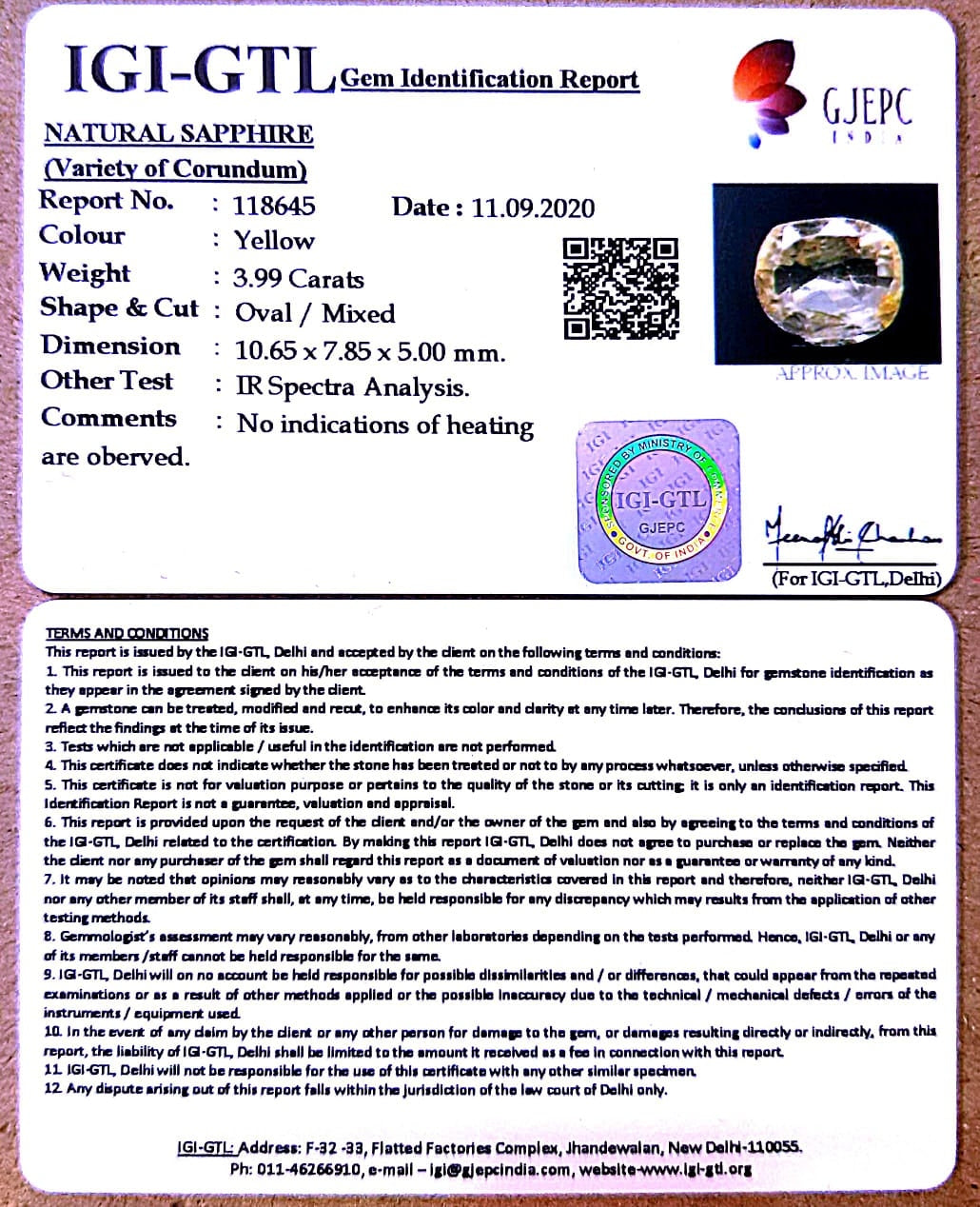 3.99/CT Natural Ceylonese Pukhraj Stone with Govt Lab Certificate-118645