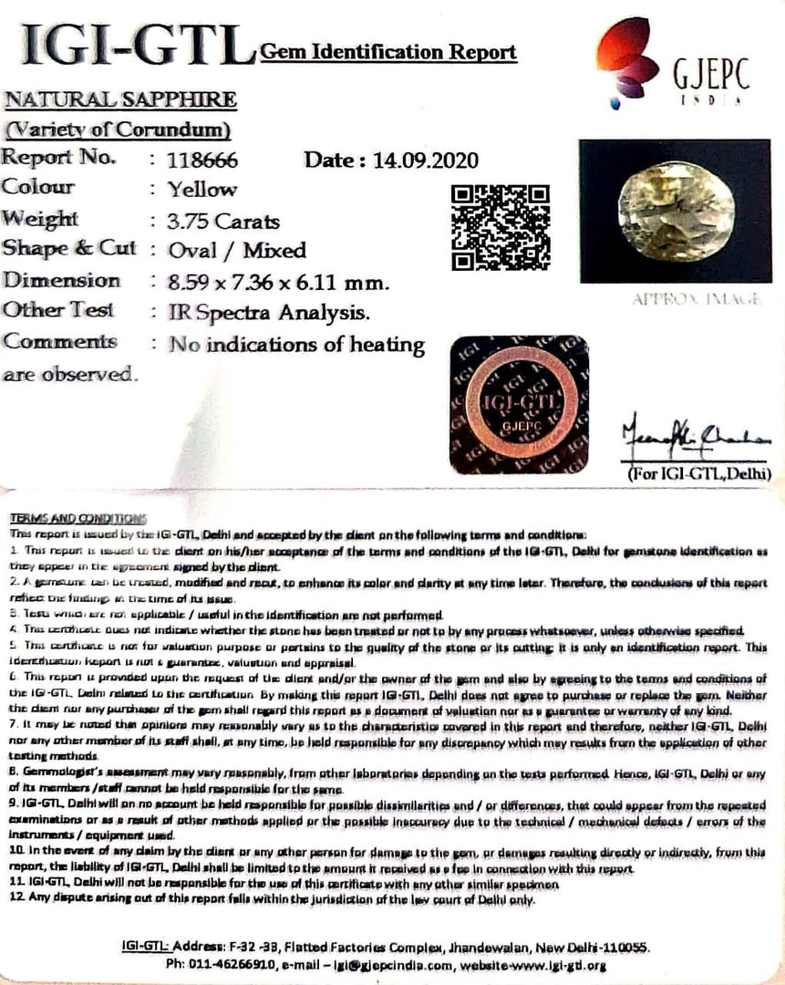4.16 Ratti Natural Ceylonese Pukhraj Stone with Govt Lab Certificate-(YELSA9T)