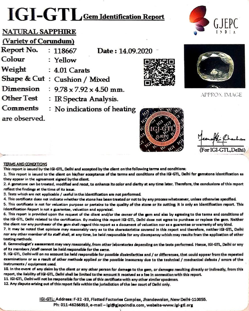 4.01/CT Natural Ceylonese Pukhraj Stone with Govt Lab Certificate-YELSA9V