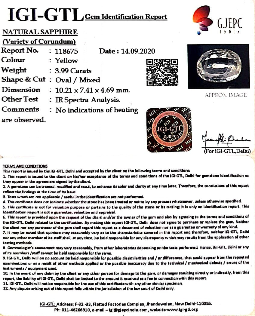 3.99/CT Natural Ceylonese Pukhraj Stone with Govt Lab Certificate-118675