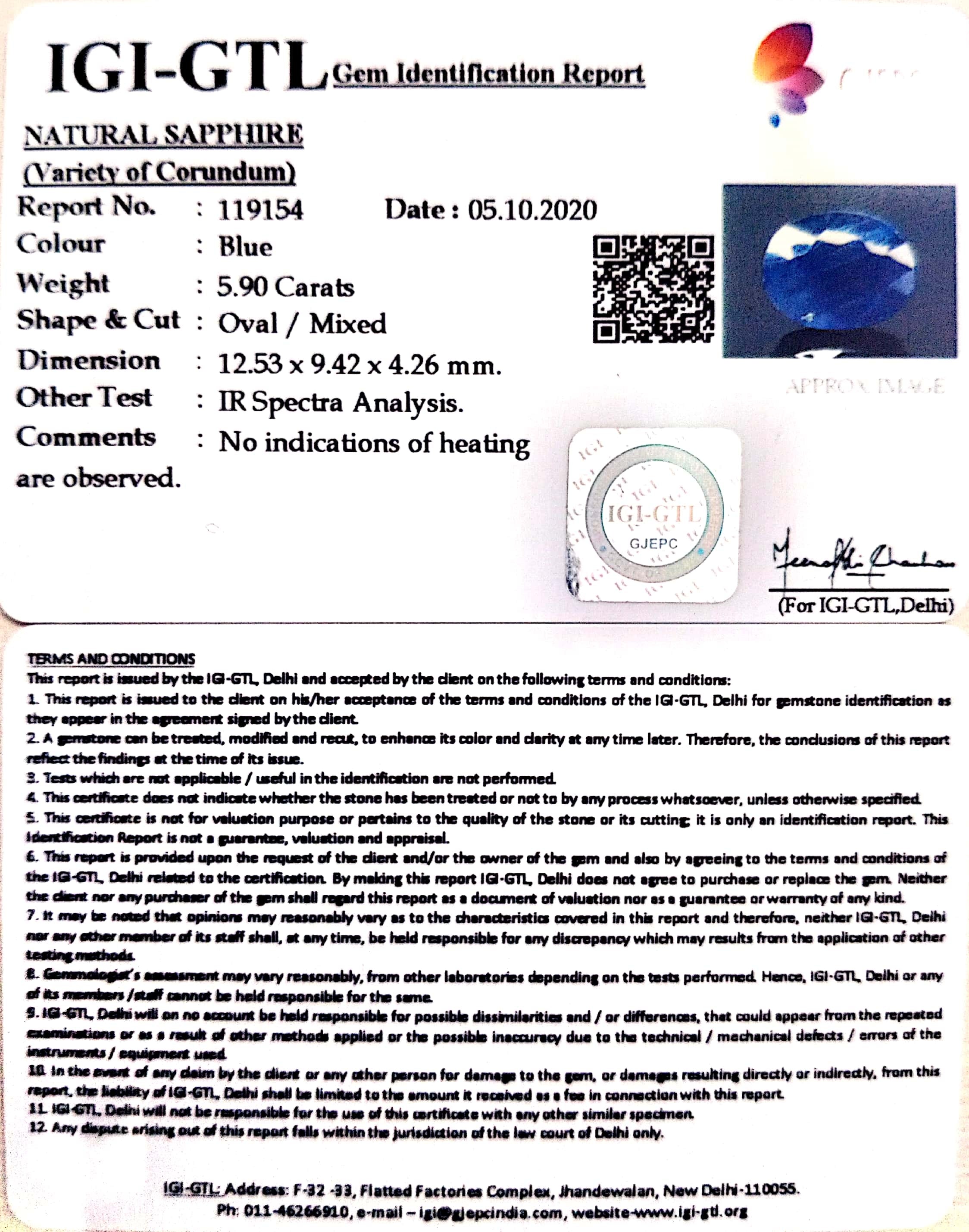 6.54 Ratti Natural Blue Sapphire with Govt Lab Certificate-(2331)