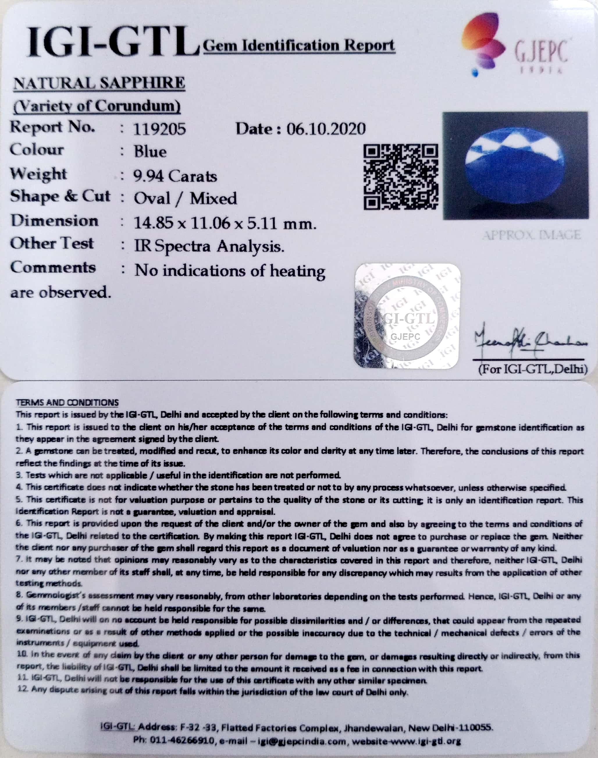 11.03 Ratti Natural Blue Sapphire with Govt Lab Certificate-(2331)