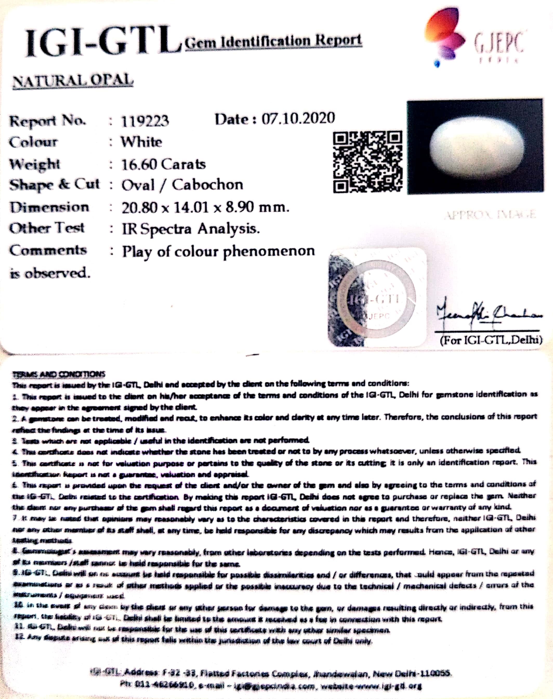 16.60/CT Natural Fire Opal with Govt. Lab Certificate-2331