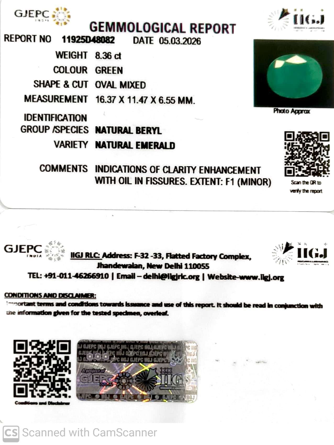 8.36/CT Natural Panna Stone with Govt. Lab Certificate-11925D48082