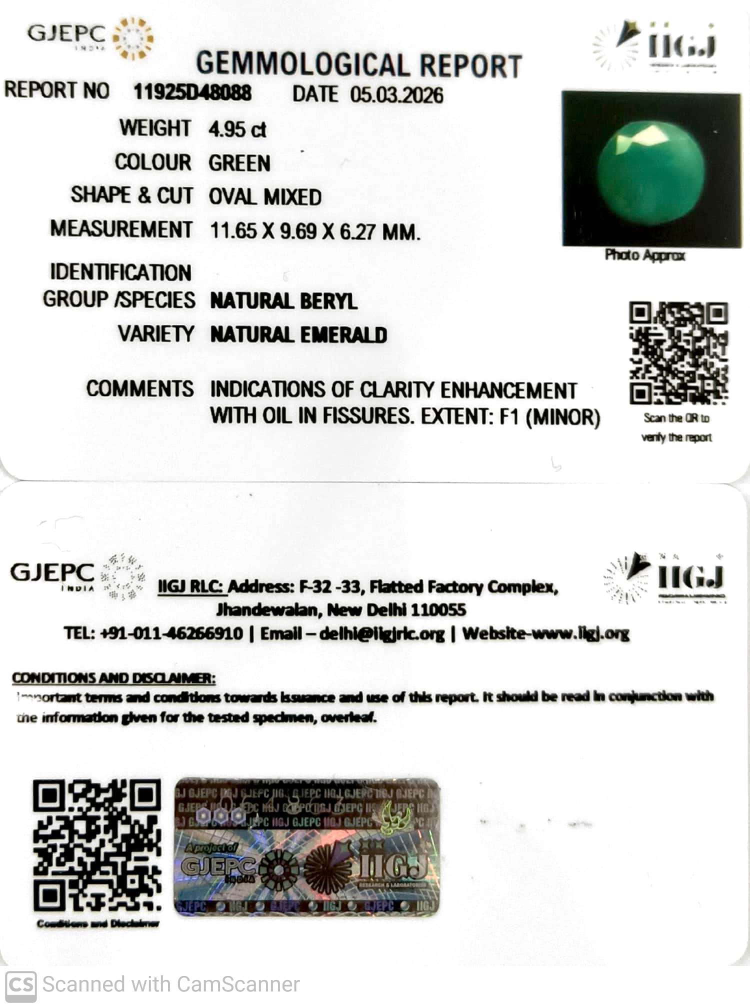 4.95/CT Natural Panna Stone with Govt. Lab Certificate-11925D48088