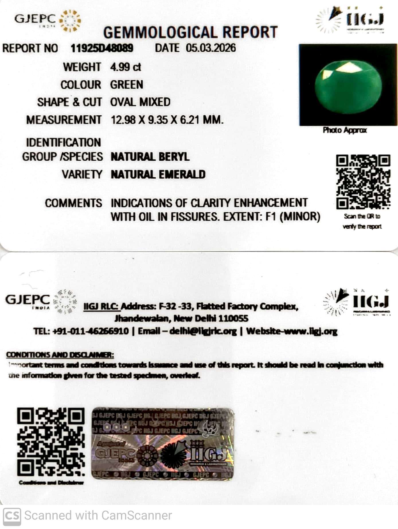 4.99/CT Natural Panna Stone with Govt. Lab Certificate-11925D48089