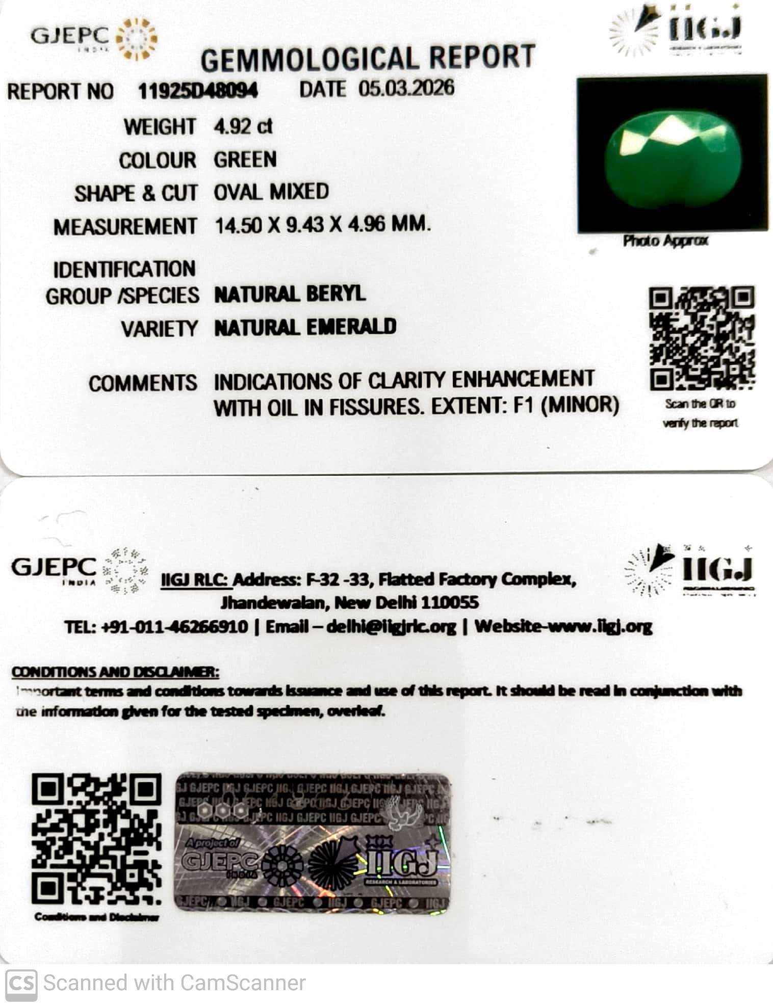 4.92/CT Natural Panna Stone with Govt. Lab Certificate-11925D48094