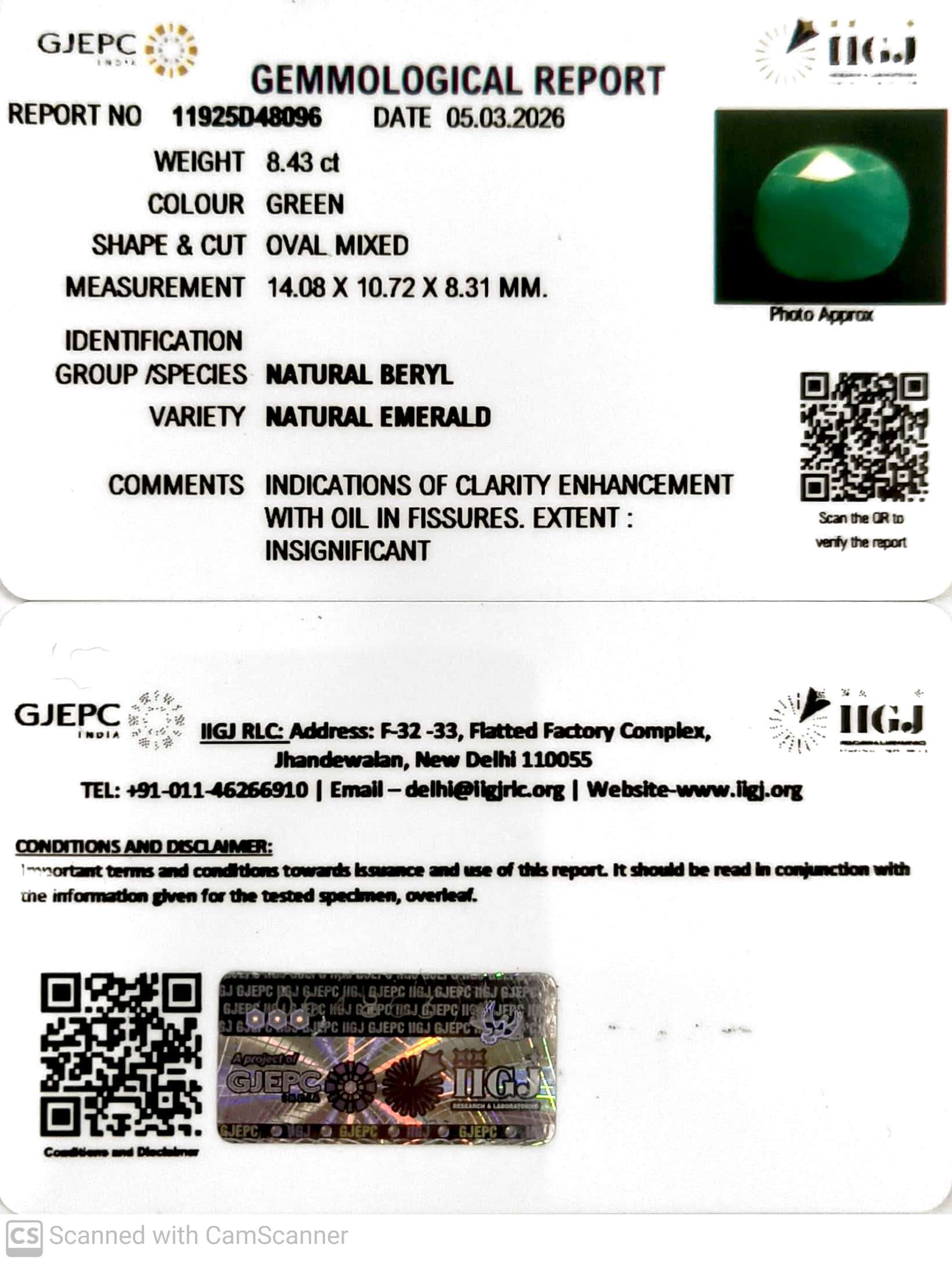 8.43/CT Natural Panna Stone with Govt. Lab Certificate-11925D48096