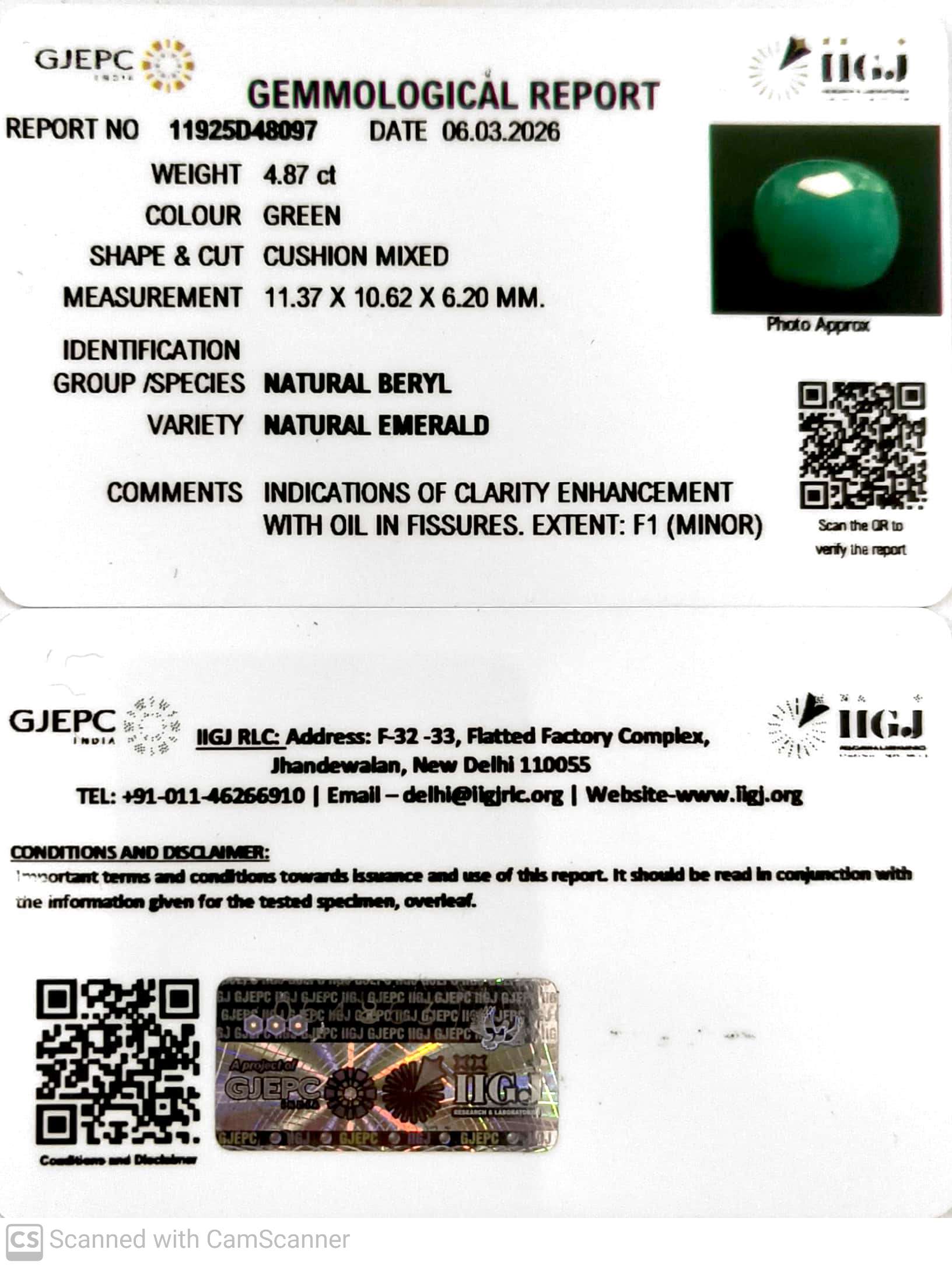 4.87/CT Natural Panna Stone with Govt. Lab Certificate-11925D48097