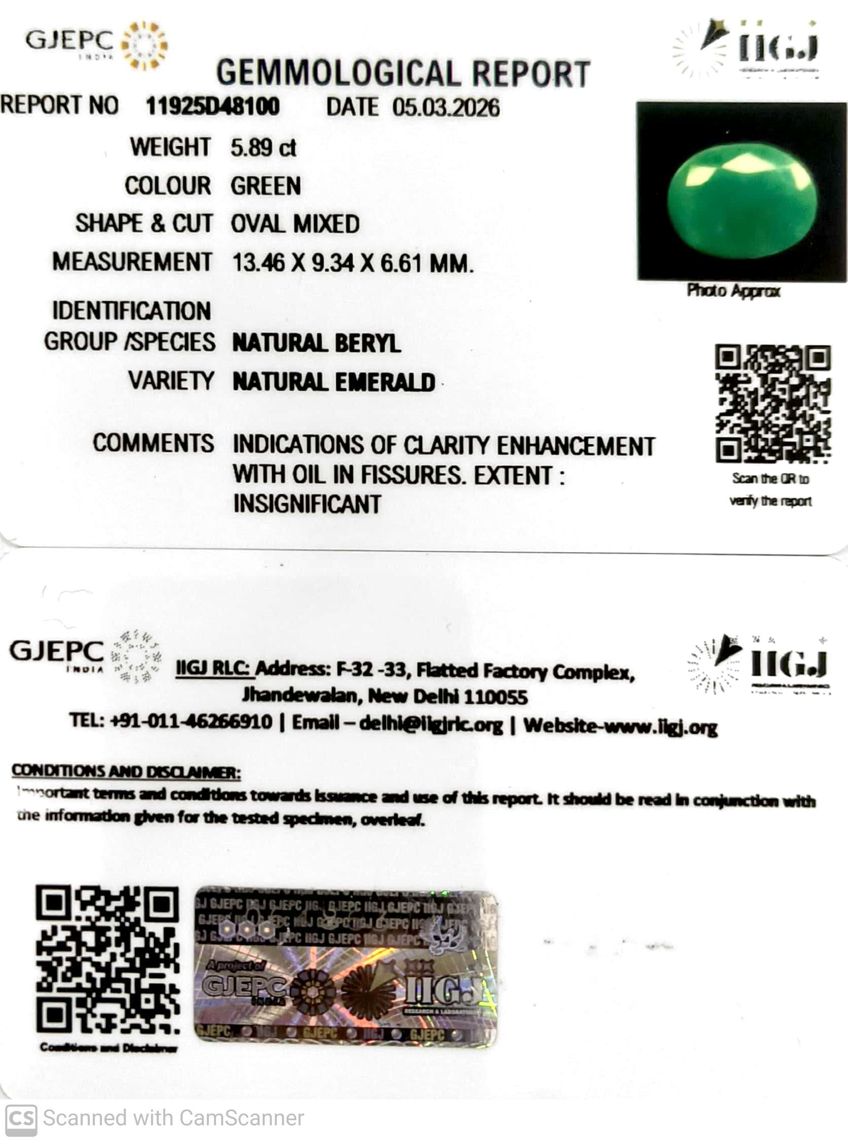 5.89/CT Natural Panna Stone with Govt. Lab Certificate-11925D48100