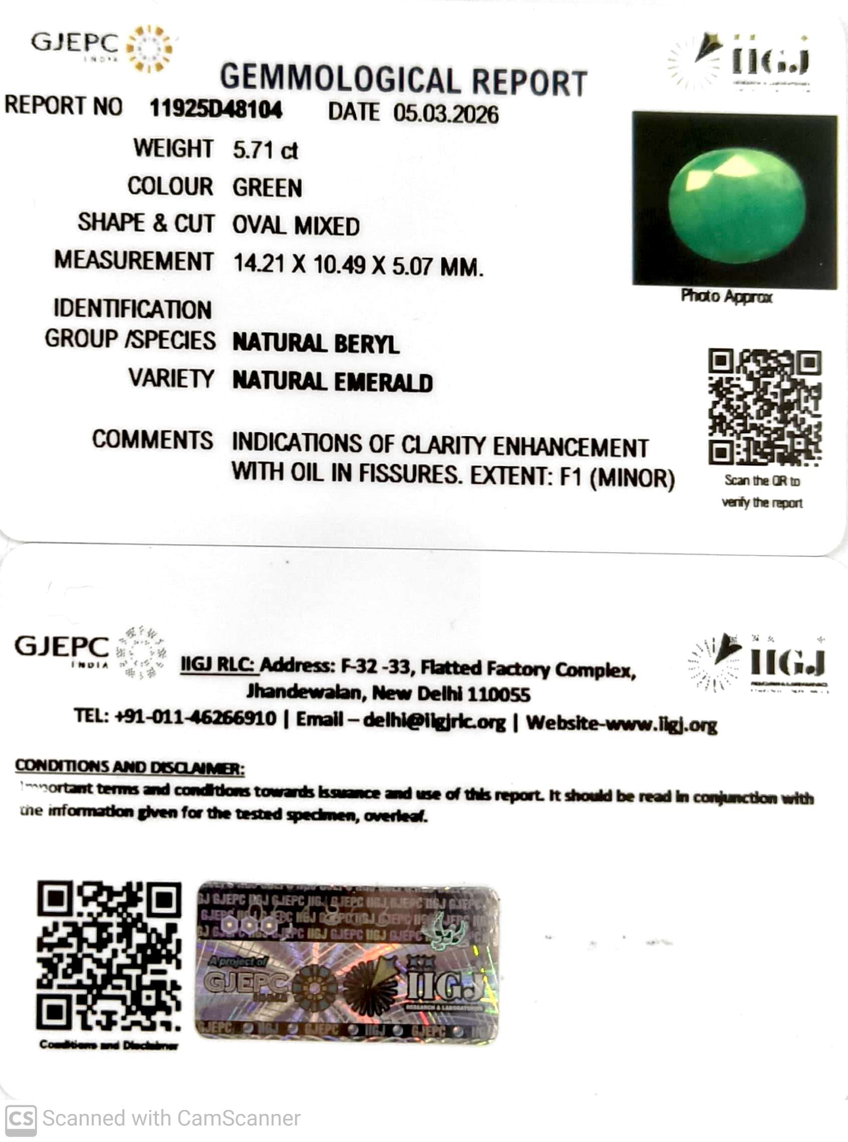 5.71/CT Natural Panna Stone with Govt. Lab Certificate-11925D48104