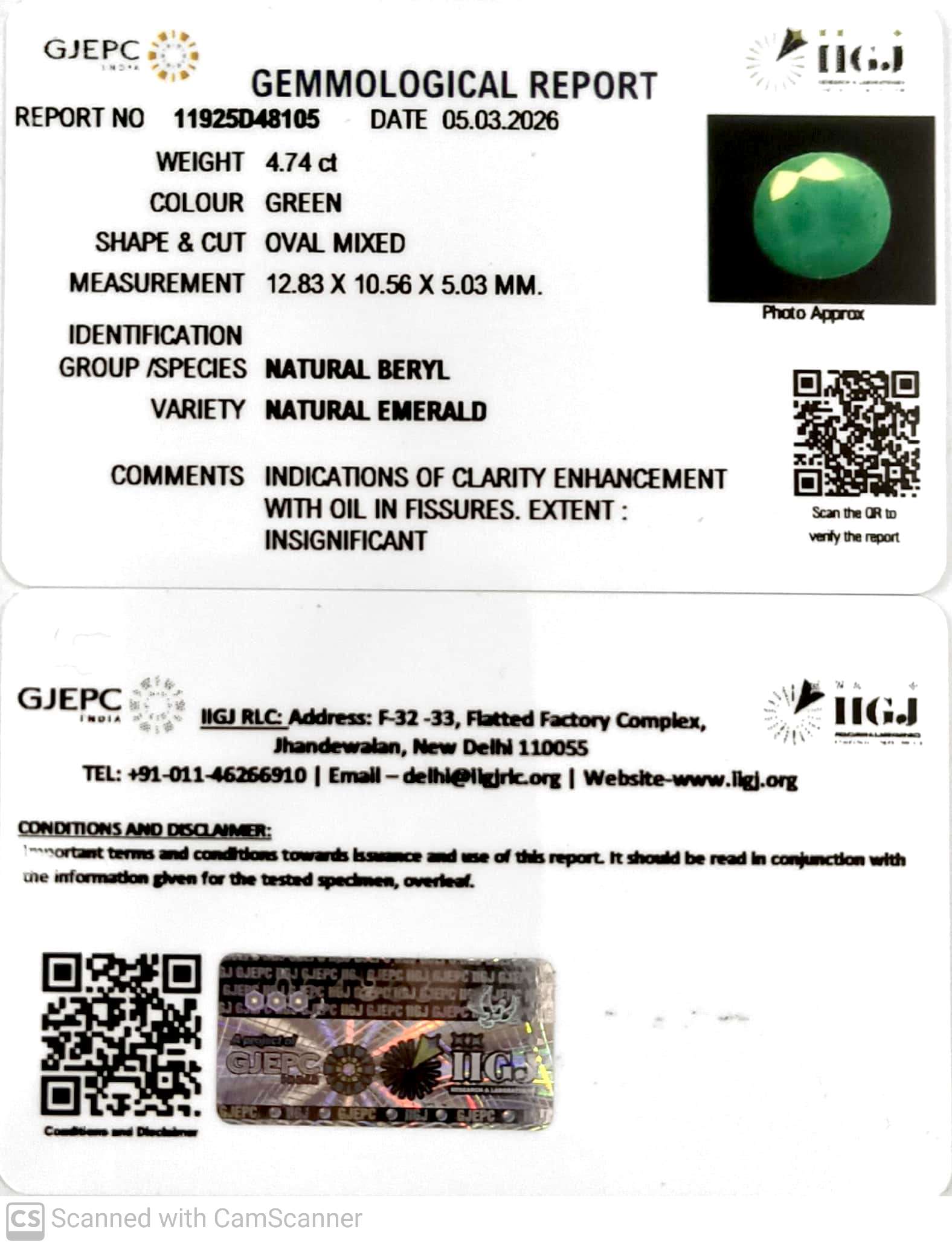 4.74/CT Natural Panna Stone with Govt. Lab Certificate-11925D48105