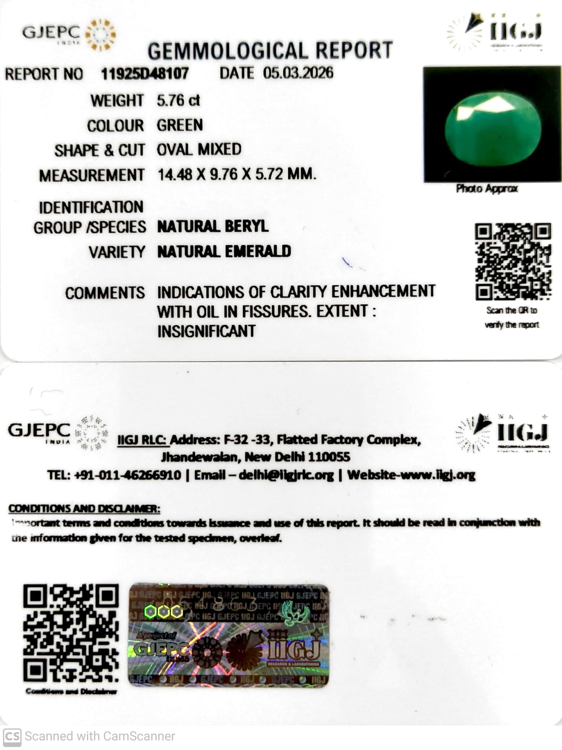 5.76/CT Natural Panna Stone with Govt. Lab Certificate-11925D48107