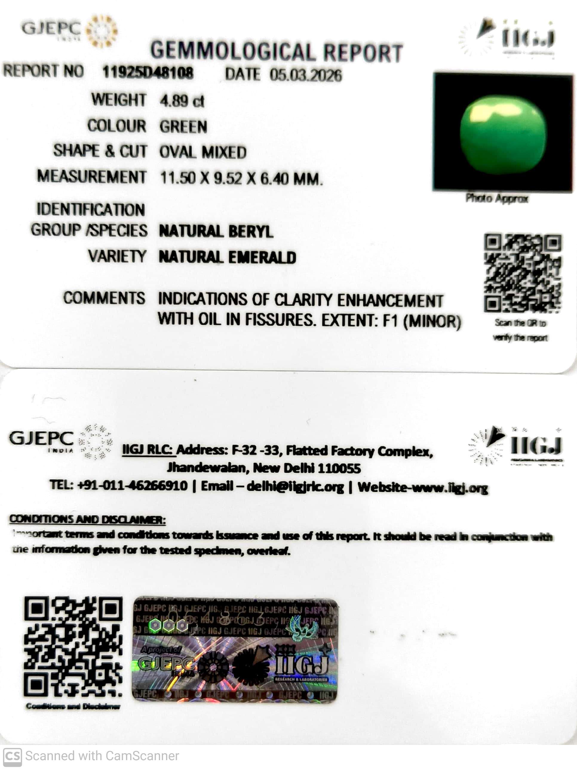4.89/CT Natural Panna Stone with Govt. Lab Certificate-11925D48108