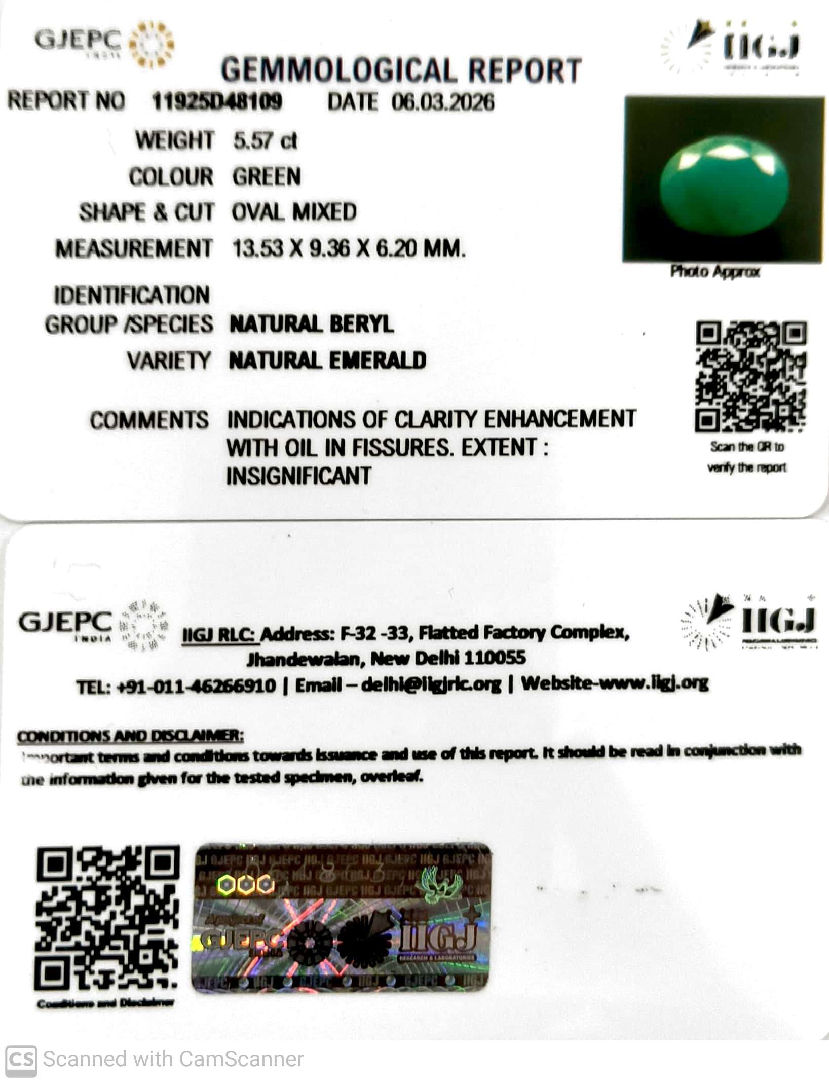 5.57/CT Natural Panna Stone with Govt. Lab Certificate-11925D48109