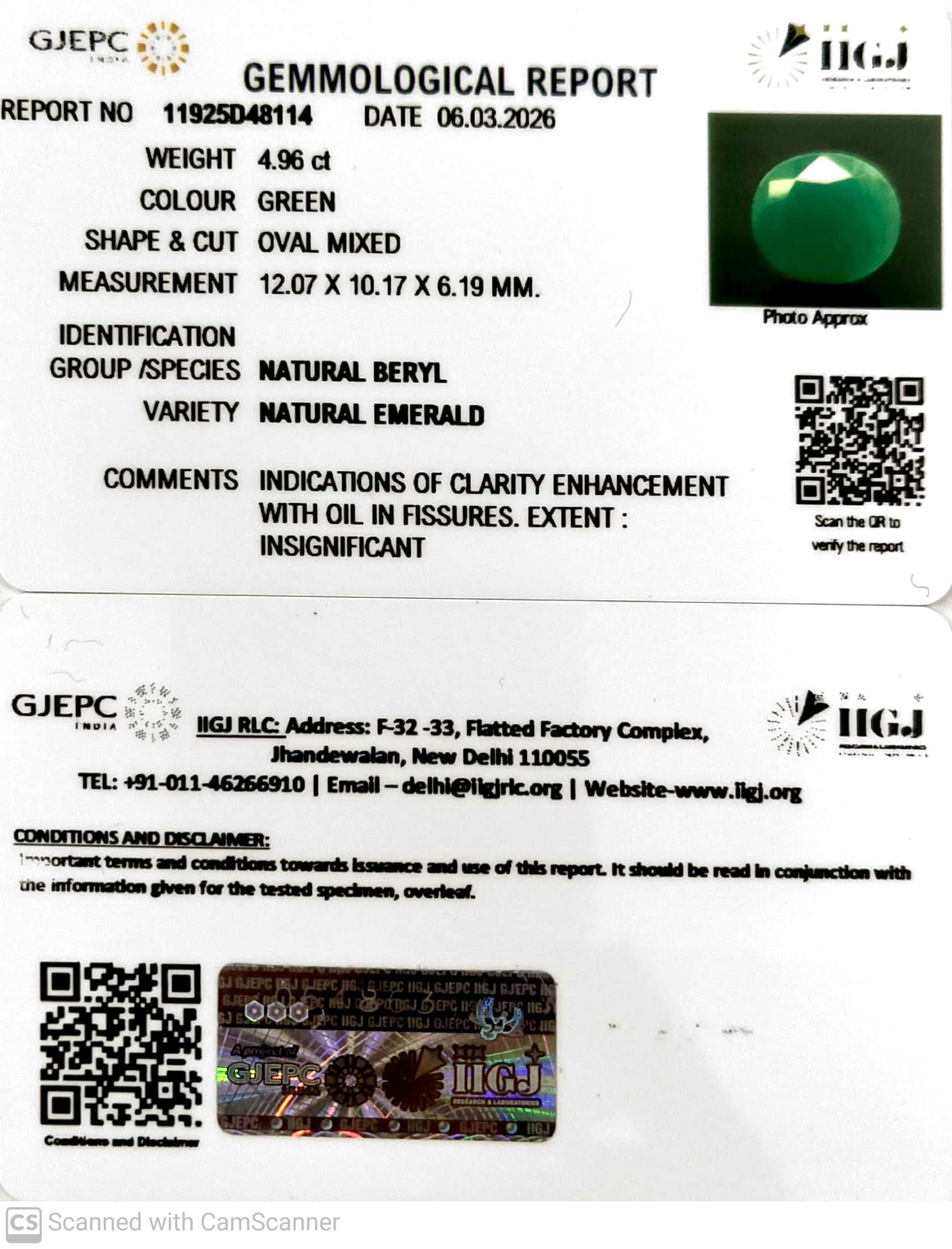 4.96/CT Natural Panna Stone with Govt. Lab Certificate-11925D48114