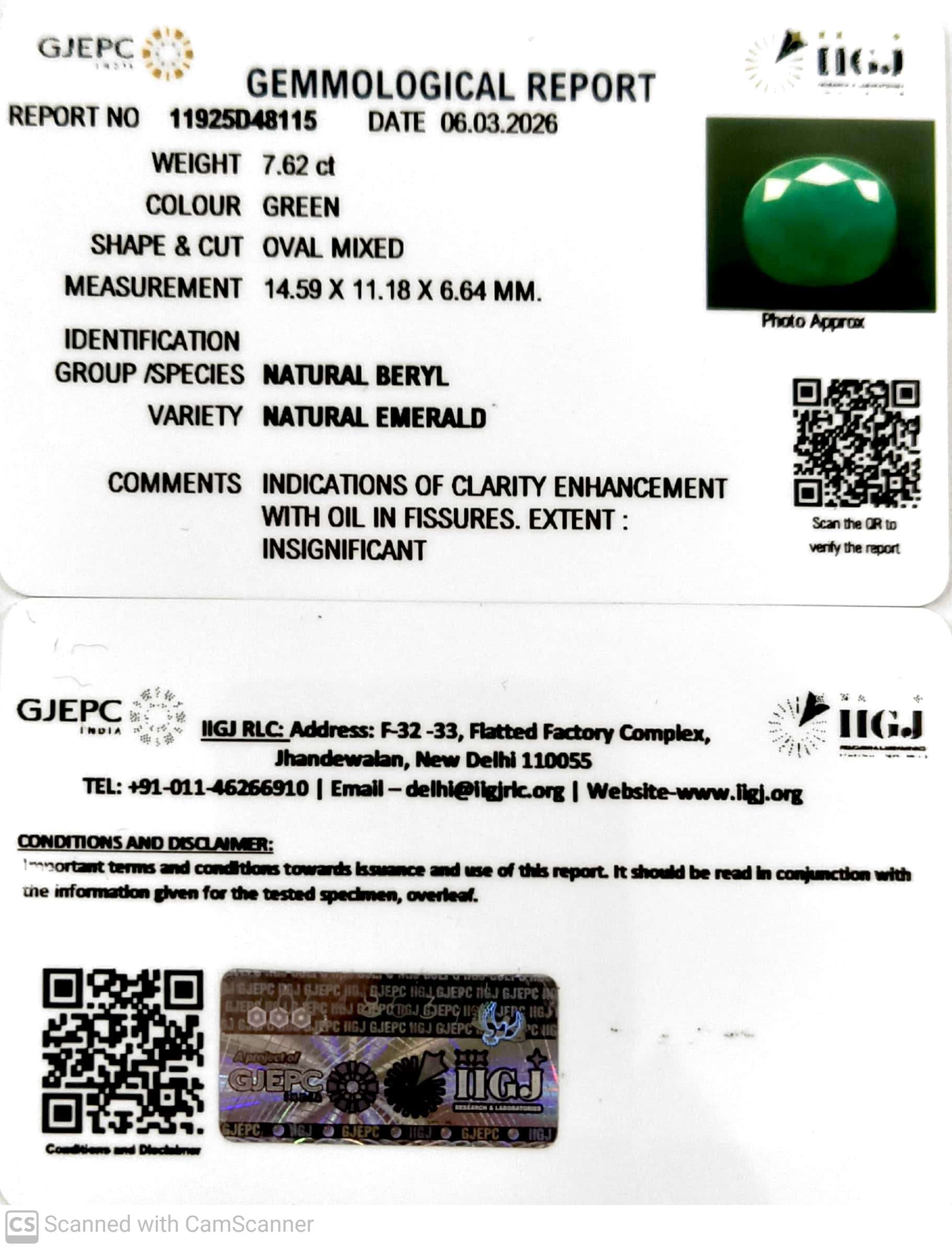 7.62/CT Natural Panna Stone with Govt. Lab Certificate-11925D48115