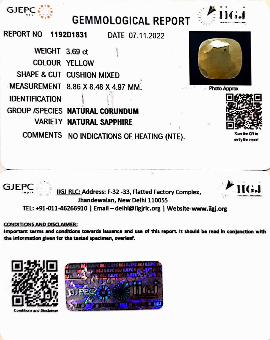 3.69/CT Natural Ceylonese Pukhraj with Govt Lab Certificate-6771
