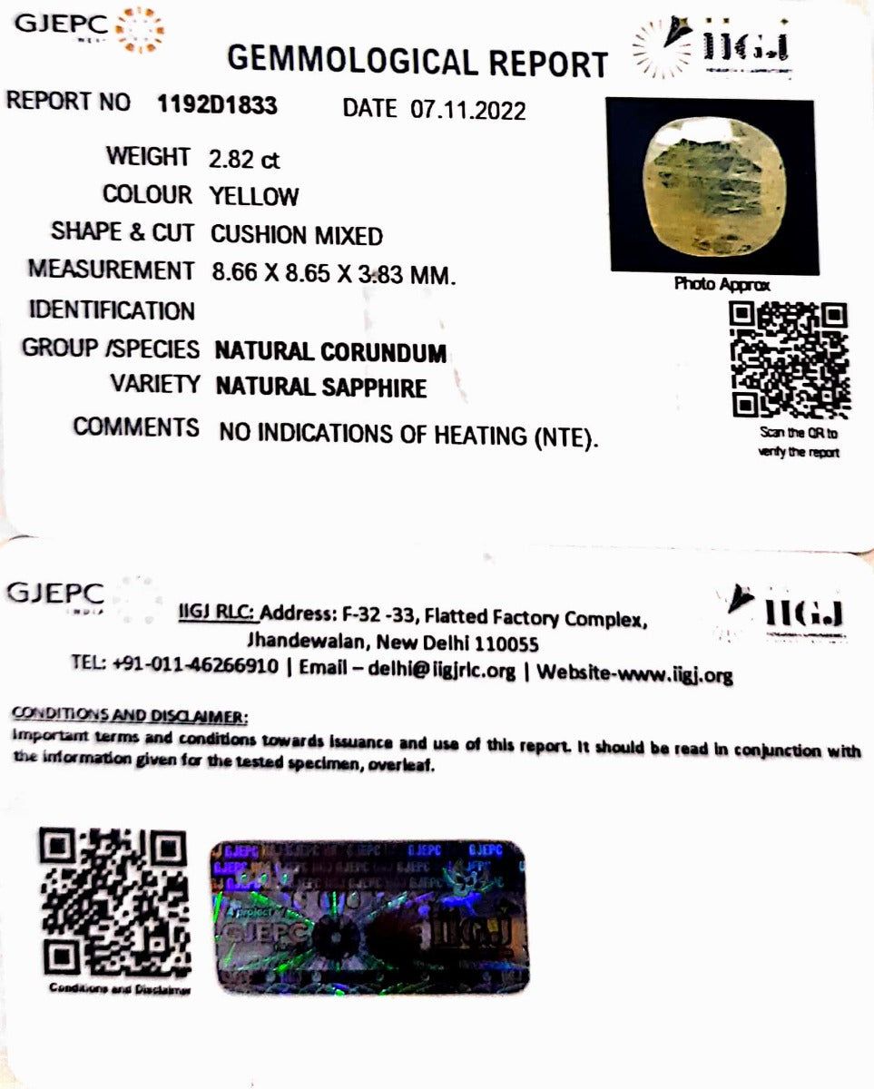 2.82 Carat Natural Ceylonese Pukhraj with Govt Lab Certificate-6771