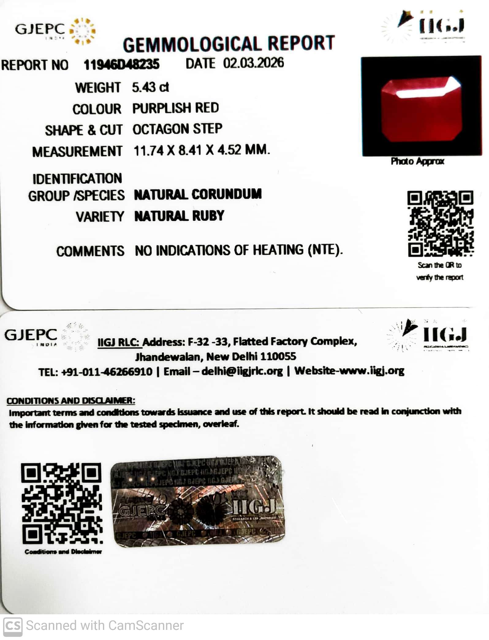 5.43/CT Natural Ruby Stone with Govt. Lab Certificate-11946D48235