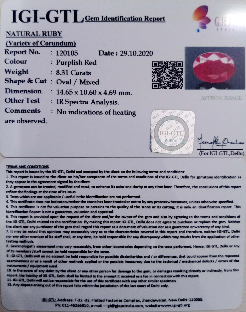 9.22 Ratti Natural Ruby with Govt Lab Certificate-(5661)