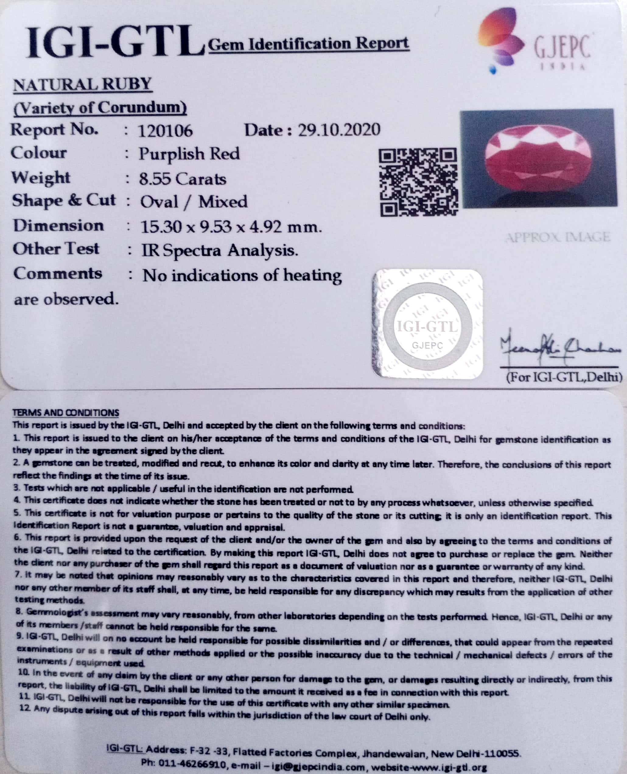 9.49 Ratti Natural Ruby with Govt Lab Certificate-(5661)